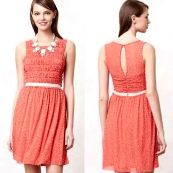 Anthropologie Dresses & Skirts - Postmark Anthropologie Sleeveless Polka Dot Mini Dress Smocked Fit & Flare XS